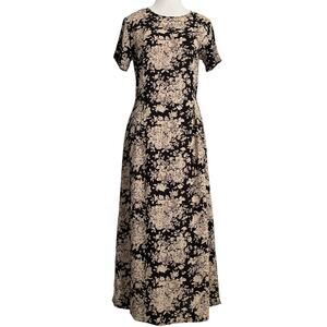 LAURA ASHLEY Vtg Fit & Flare Floral Midi Maxi Dress Black Beige Cottagecore Sz 6